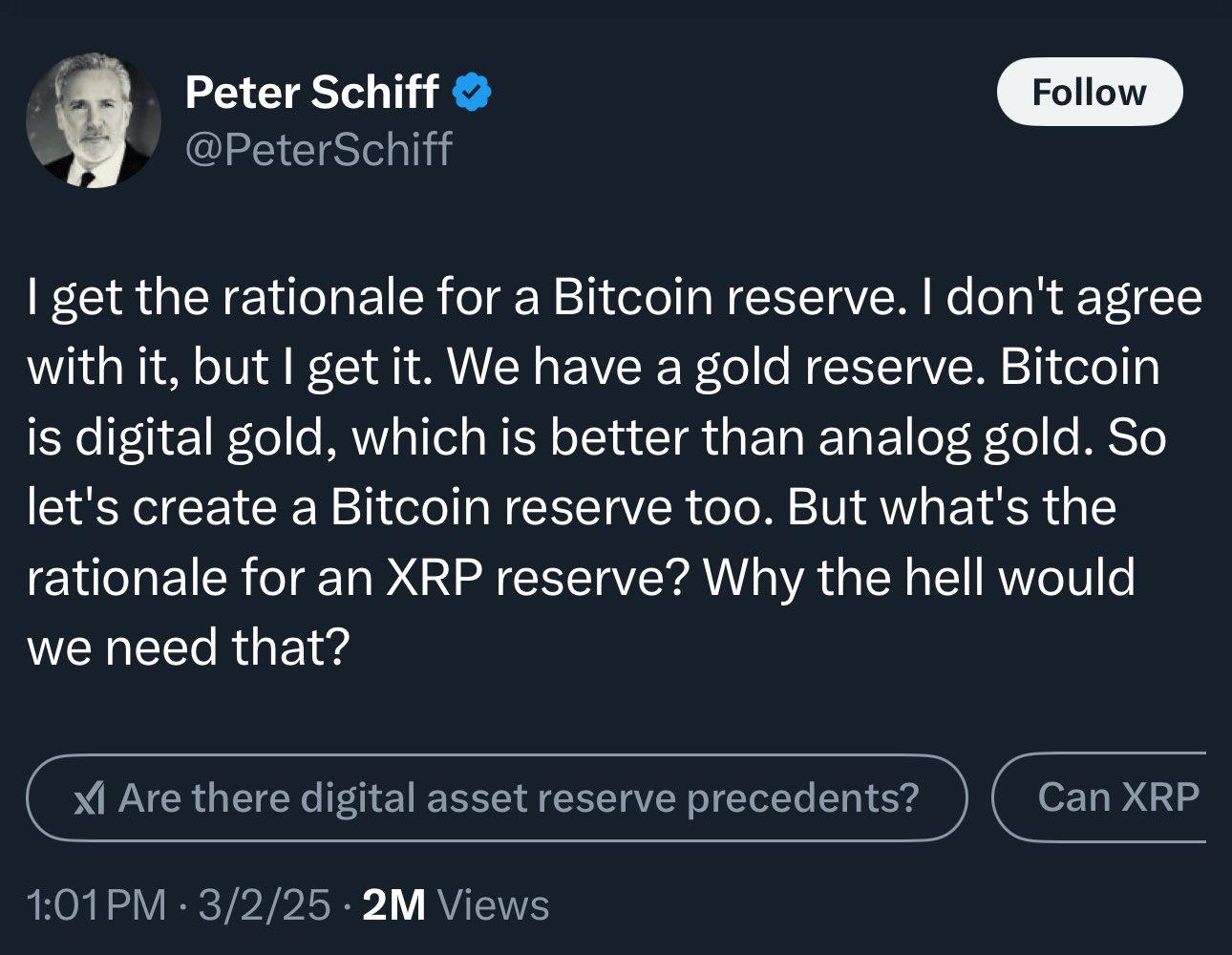 彼得·希夫(Peter Schiff)批评特朗普的加密货币战略:保留了有史以来最大的地毯